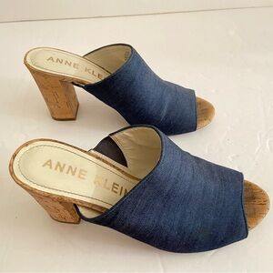 Anne Klein Blue Mules with Textured Fabric and Block Heel